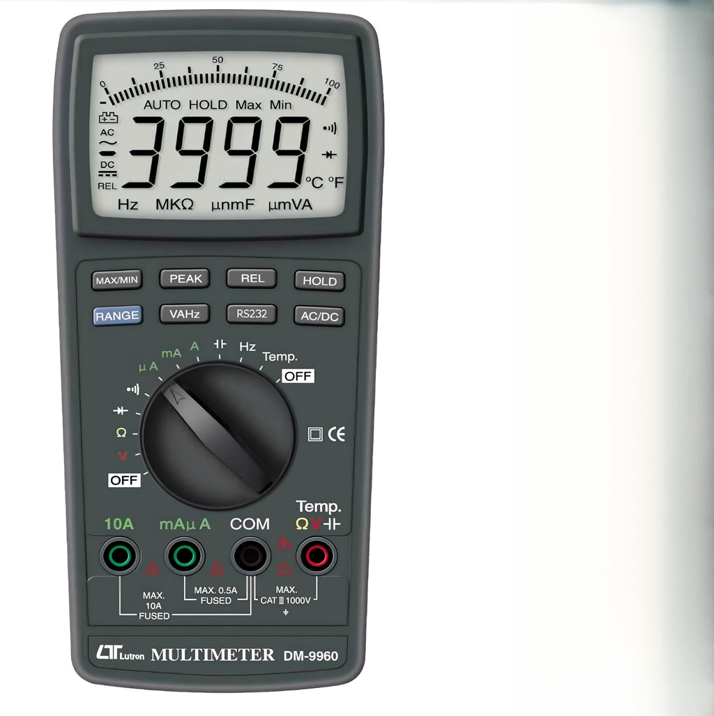 i-POOK DM-9960 Digital Multimeter AC/DC Voltmeter Ammeter Non-contact Voltage Detector Electric Current Tester Hz Diode Capacitor Large LCD Display with Bar Graph Indicator made in Taiwan