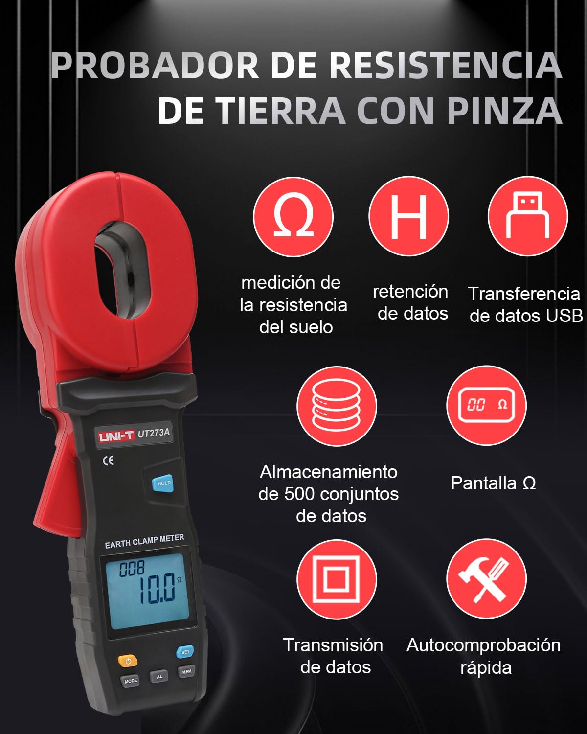 UNI-T Clamp Ground Tester 395Ω USB Earth Loop Resistance Meter 55x32mm