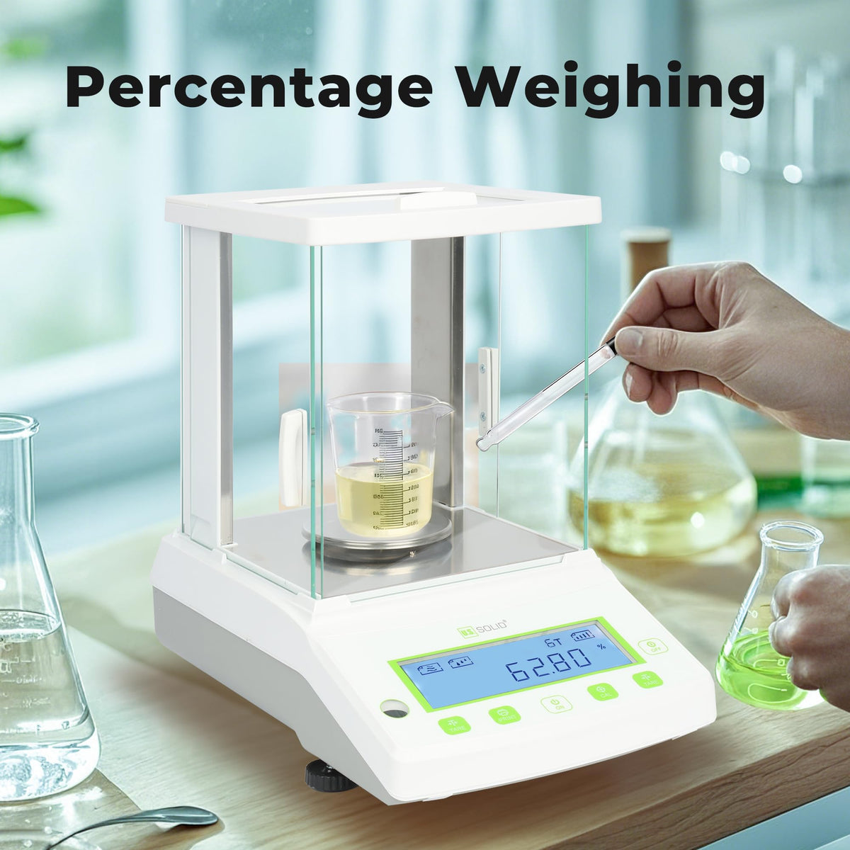U.S. Solid Precision Lab Scale 1mg - 1000g x 0.001g, RS232 Interface, Glass Windshield, Density Determination, for Laboratory Use