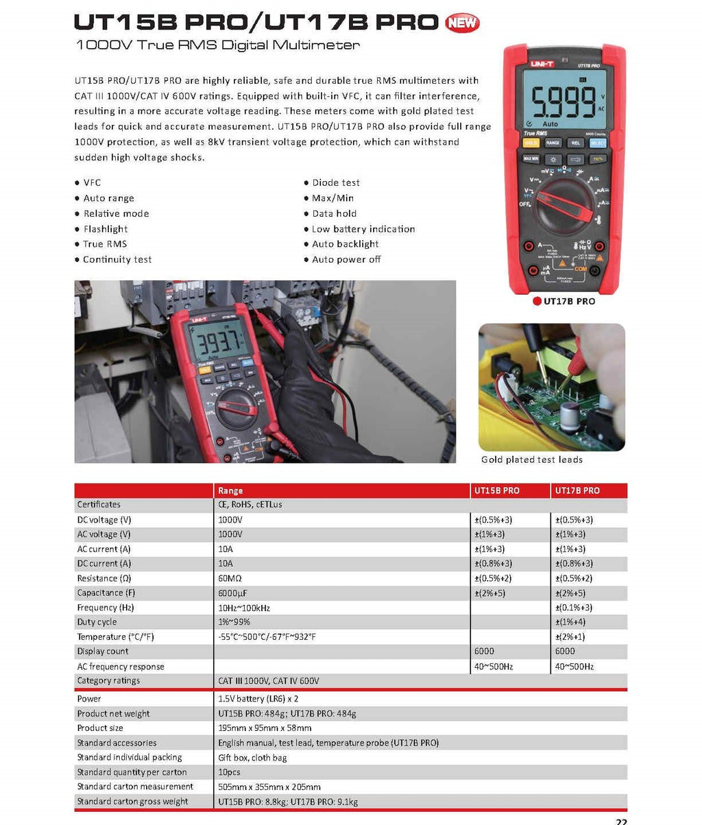 UNI-T UT15B Pro UT17B Pro UT18B PRO True RMS Auto Range Digital Multimeter Anti-Burn VFC Hz Capacitor Resistor Electrician Multi Meter(UT17B Pro)