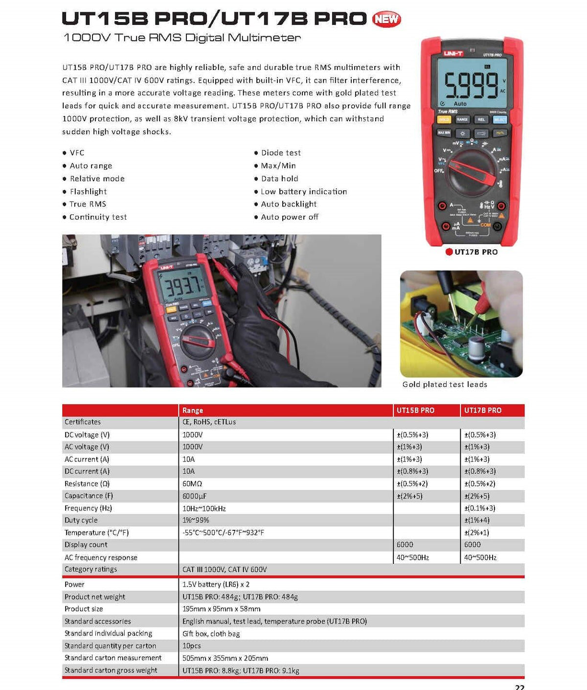 UNI-T UT15B Pro UT17B Pro UT18B PRO True RMS Auto Range Digital Multimeter Anti-Burn VFC Hz Capacitor Resistor Electrician Multi Meter(UT17B Pro)