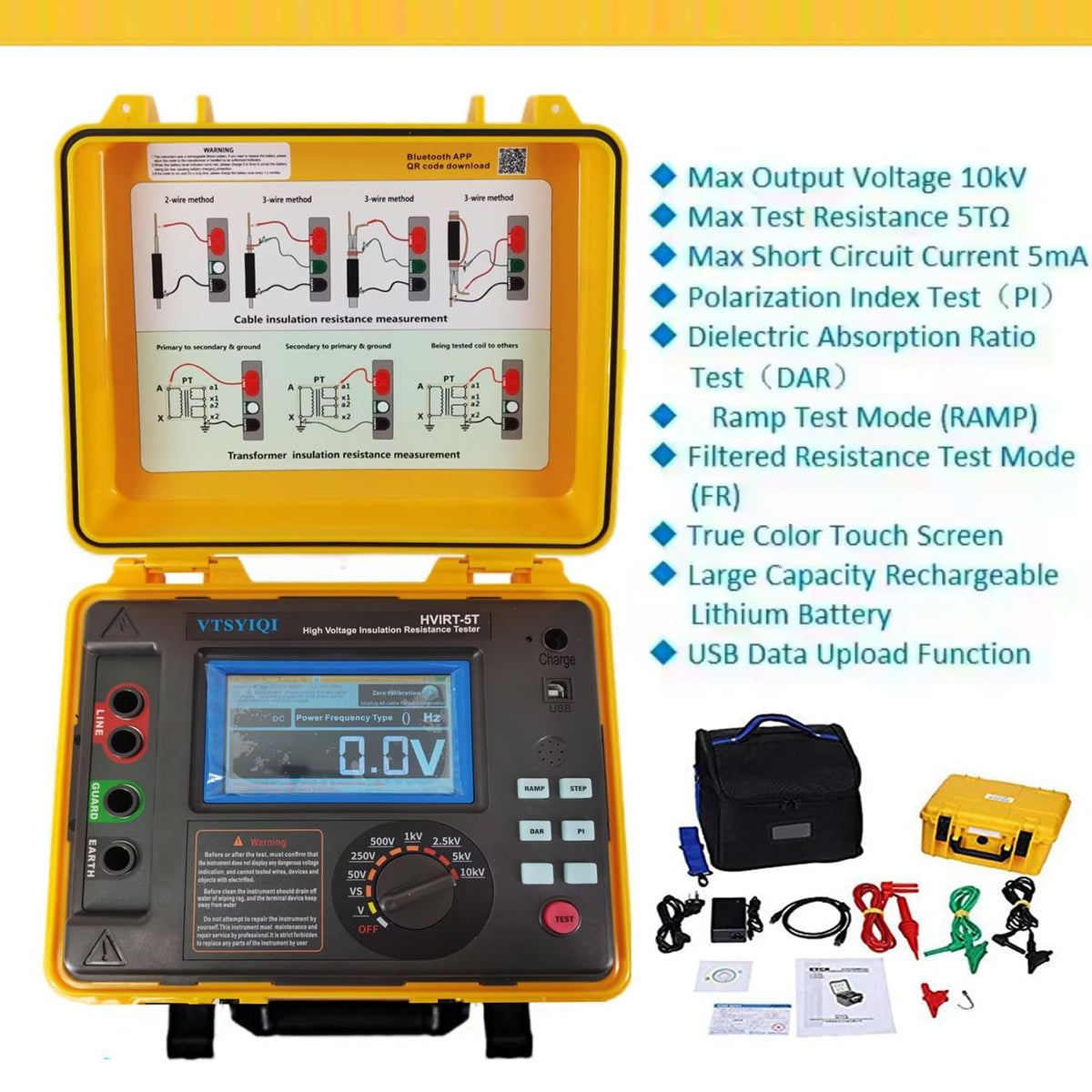 10Kv Insulation Tester Kit with 10 Teraohms Resistance 10kV Voltage Accuracy ±5% rdg±3V EC61010-1 Standard for High-Capacity High-Voltage Strongly Induced Electrical