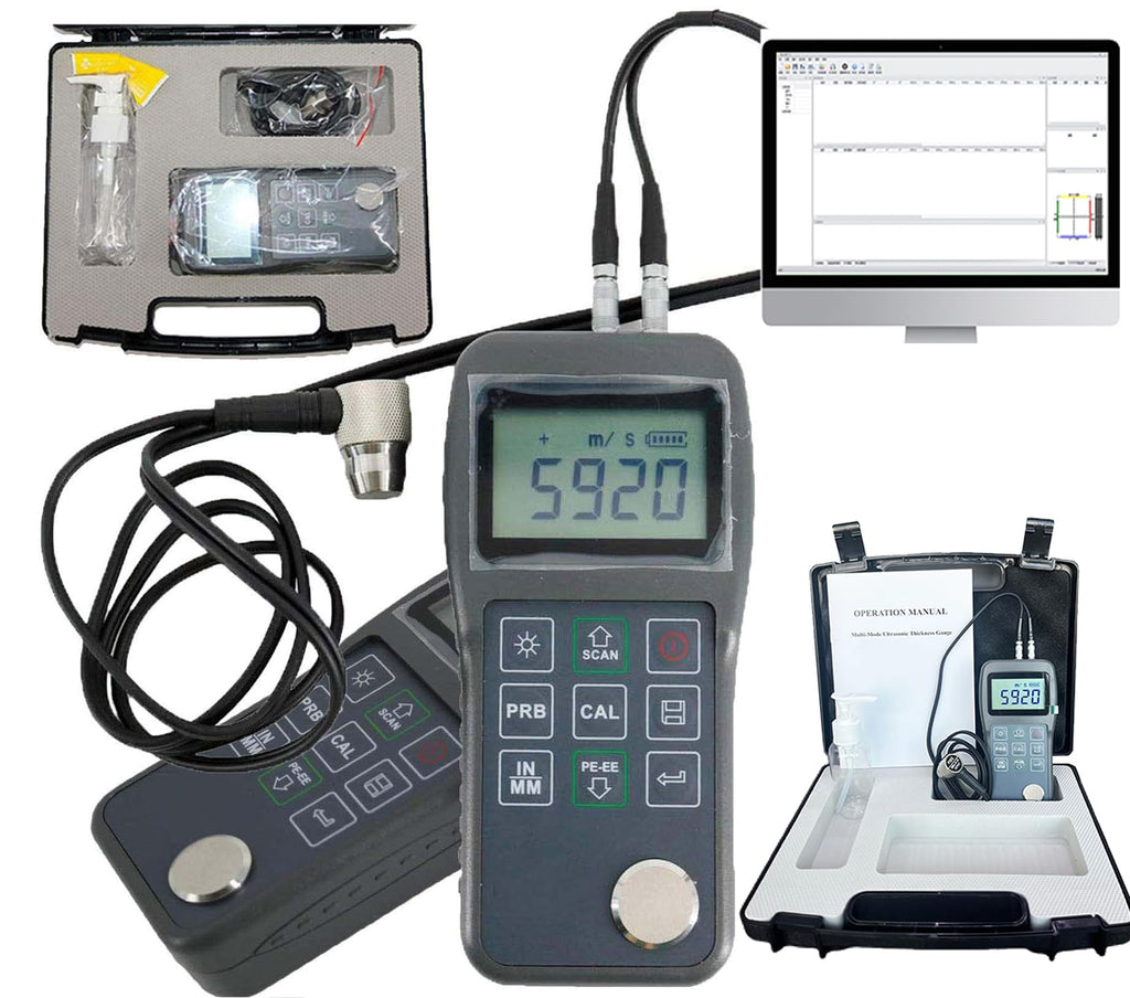 Ultrasonic Thickness Gauge Meter Through Paint Coatings Thickness Gauges with 0.65 to 600mm 0.025 to 23.62inch 3-30mm 0.118 to 1.181inch P-E and E-E Echo-Echo Mode for Steel Aluminum Copper
