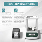 Digital Analytical Balance(Dual Display) High Precise 1mg 200g Lab Scale External Calibration, 200g/0.001g + 58MM Thermal Line Printer, RS-232 Serial Interface