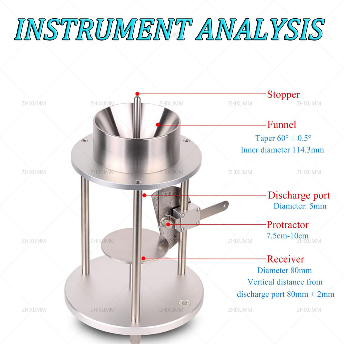 Stainless Steel Repose Angle Tester, High Precision Angle Measurement Device, Natural Acclivity Repose Angle Measuring Instrument, Funnel Taper 60º±0.5º for Experiments