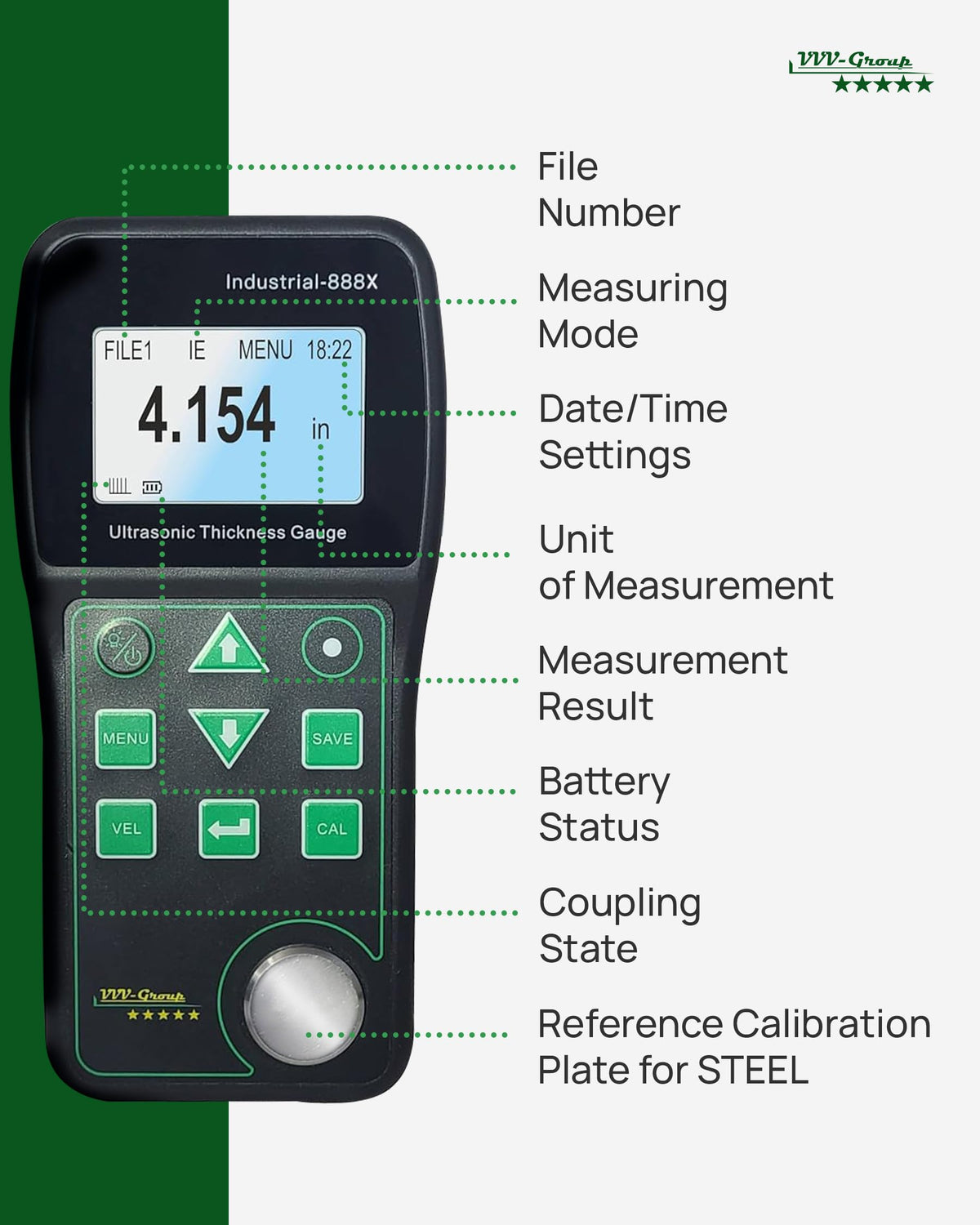Ultrasonic Thickness Gauge Industrial-888X, Echo/Pulse, PC Export XLSX/PDF
