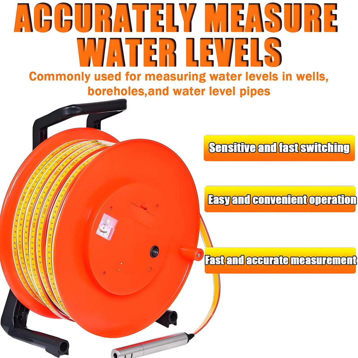 Well Water Depth Gauge, Water Level Meter Well Water Level Indicator Water Level Measurement with Fixed Probe and Steel Tape for Wells, Boreholes, Reservoirs and Pipes 30m