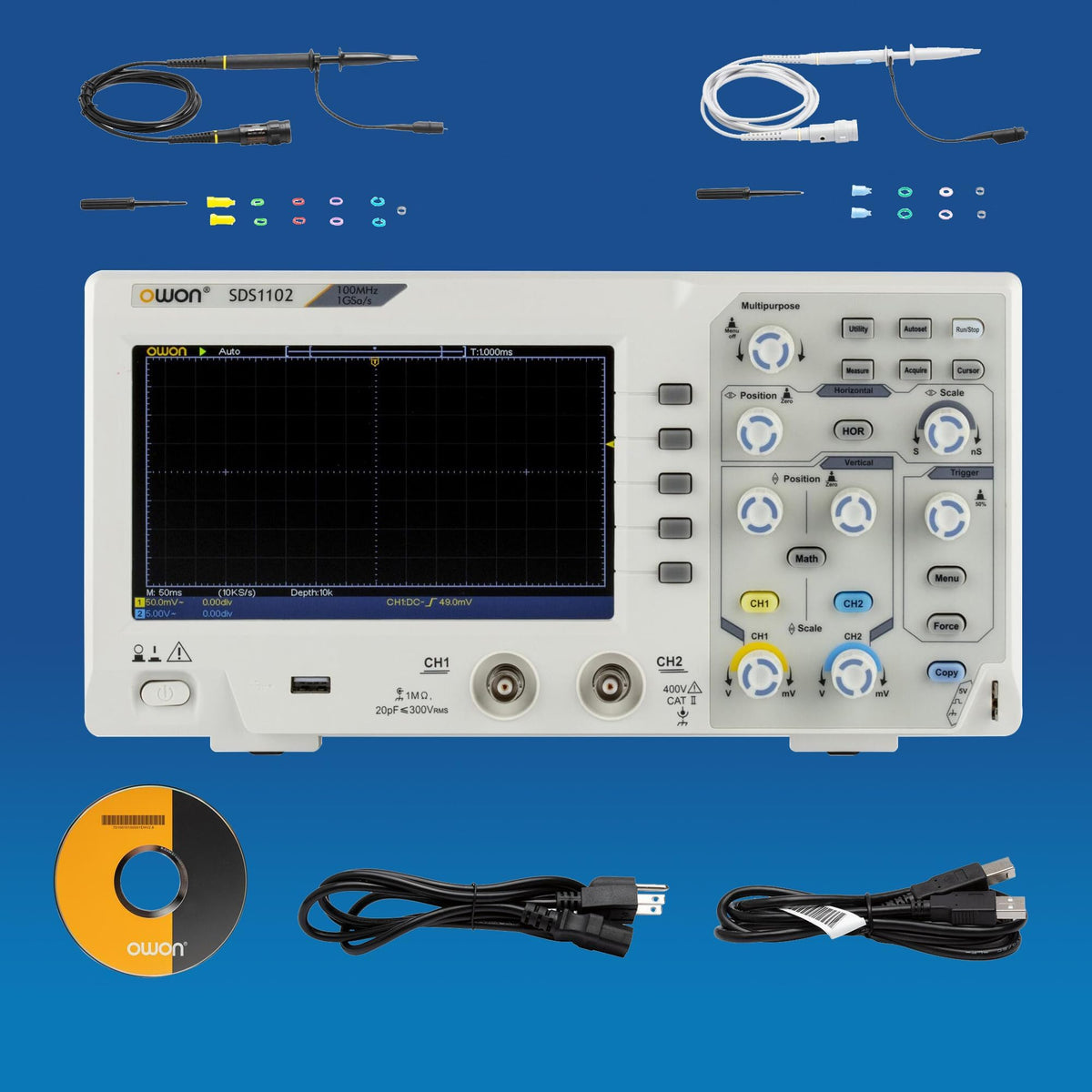 Lab Oscilloscope 100MHz Digital Oscilloscope 2 Channels 1GS/s Sample Rate