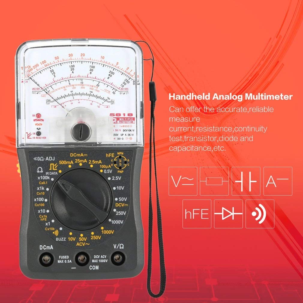 Mini Handheld Analog Multimeter AC/DC Voltmeter Ammeter Resistance Continuity Capacitance Fuse & Diodes Tester