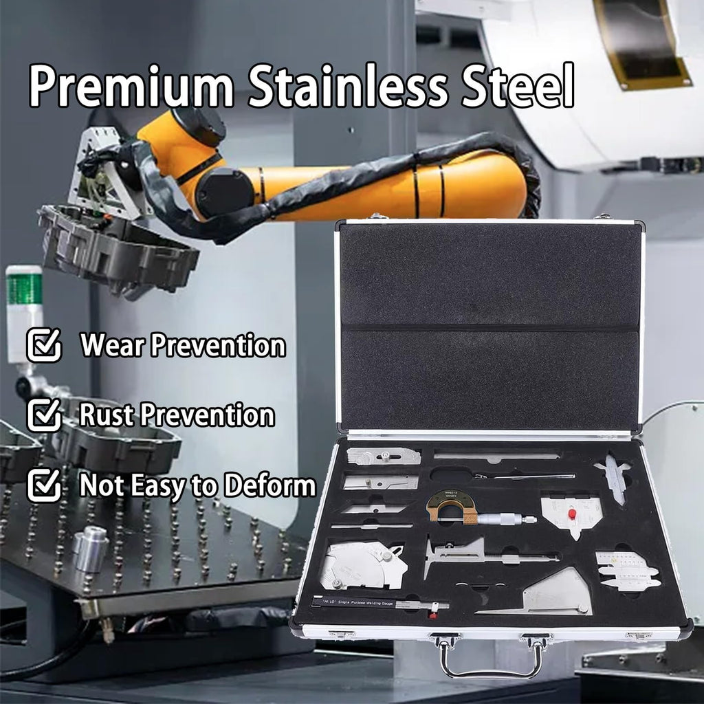 Welding Gauge Inspection Kit,13 Piece Stainless Steel Measuring Tools,Industrial Weld Measurement Equipment, with Portable Suitcase