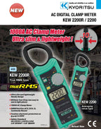 Japan Quality KYORITSU Digital Clamp Meters Multimeter 1000A Auto-ranging KEW 2002 2002R High Precision 0.01A Current Pliers Ammeter Voltmeter Resistance Frequency Tester(2002)