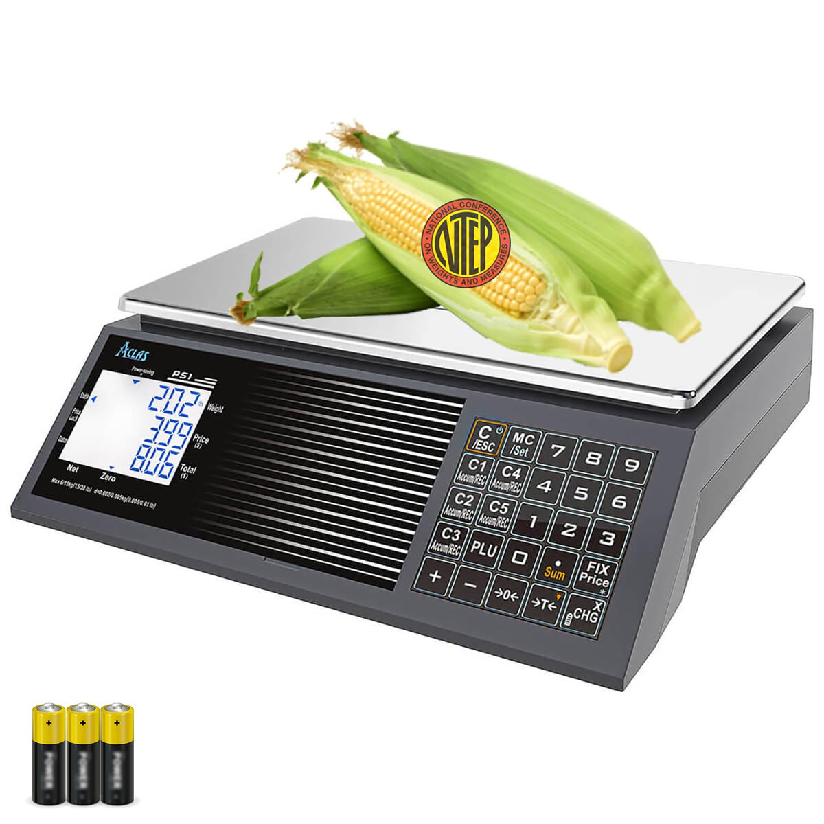 ACLAS Digital Price Computing Scale NTEP Certified Legal for Trade 30lbs 0.01lb Commercial Retail Scales w/LCD Dual Screen Displays for Food, Meat, Deli, Fruit Market Dry Cell Battery Powered