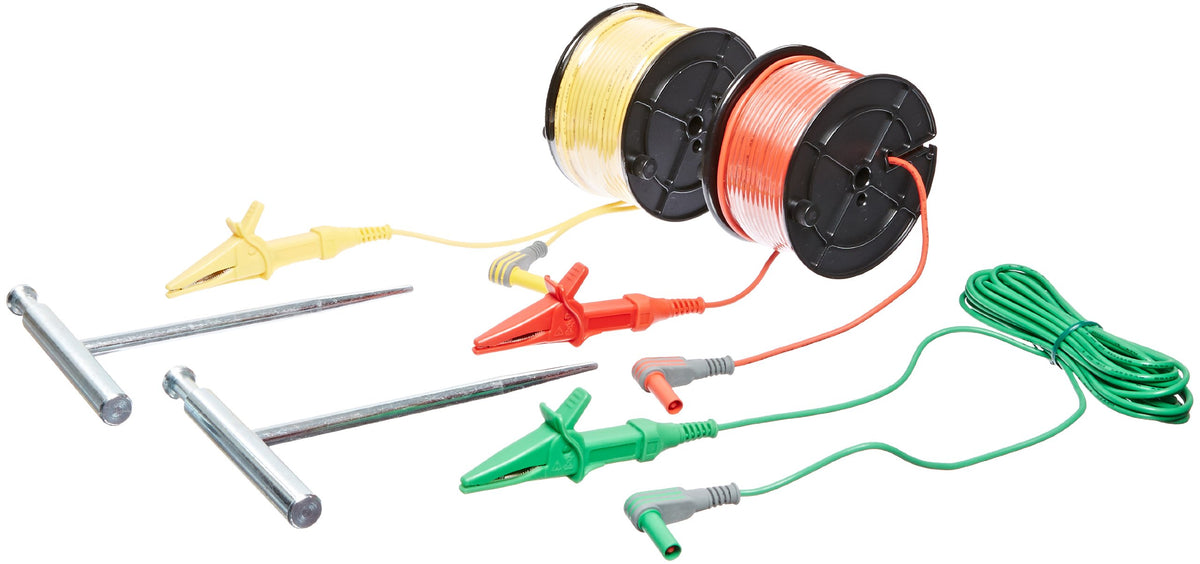 Ideal TL-796 Earth Resistance Lead Set Kit Include Three Test Leads with Alligator Clips (5, 33, 33m) on Reels, (2) Auxiliary Grounding Spikes
