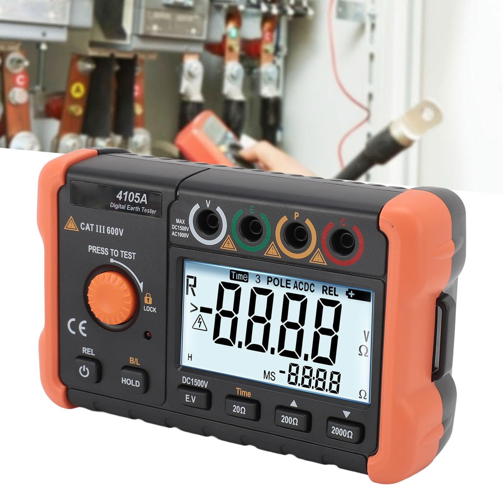 VC4105A Ground Resistance Meter LCD Backlit Earth Resistance Tester with 5 Test Cables for Electricians Engineers Technicians
