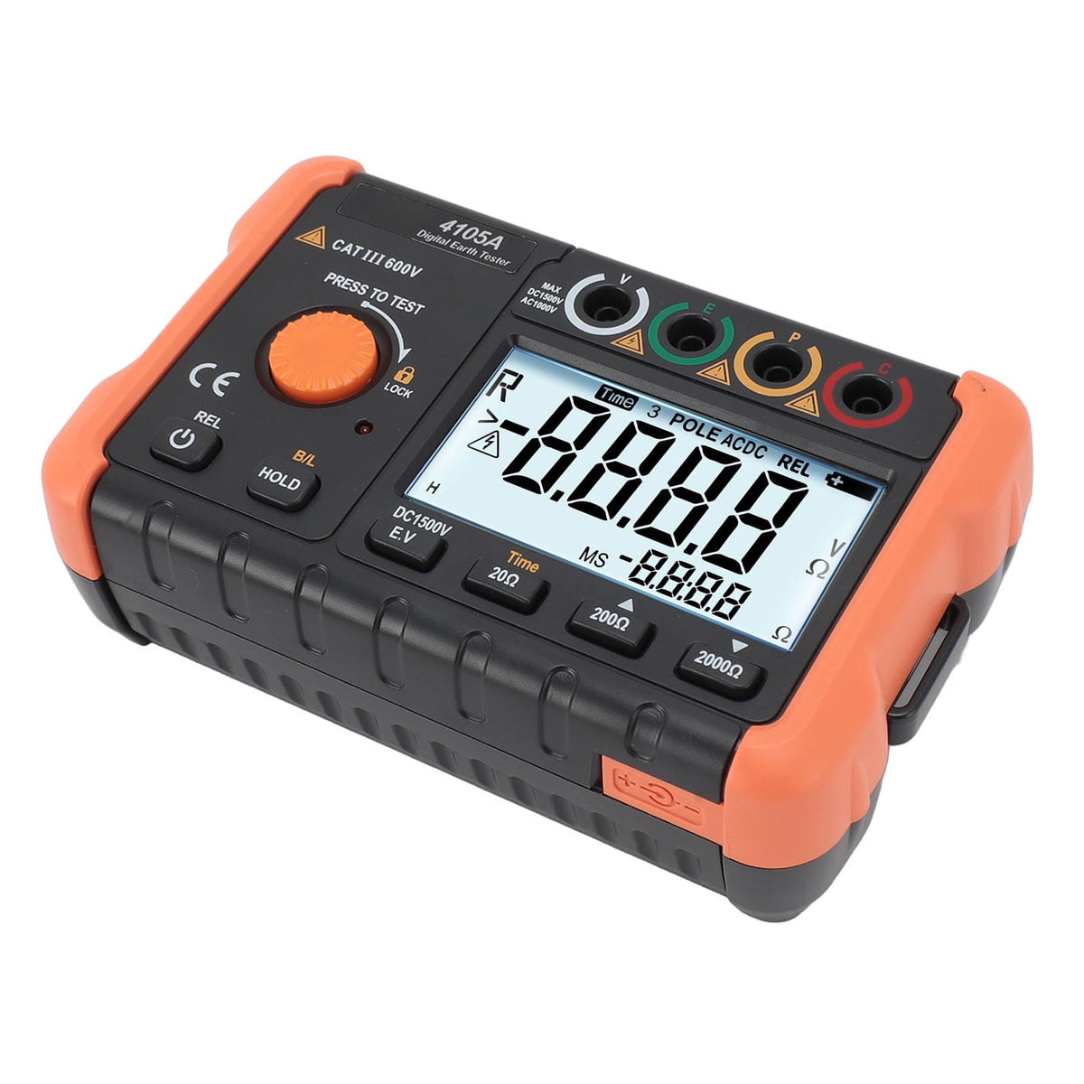 VC4105A Ground Resistance Meter LCD Backlit Earth Resistance Tester with 5 Test Cables for Electricians Engineers Technicians
