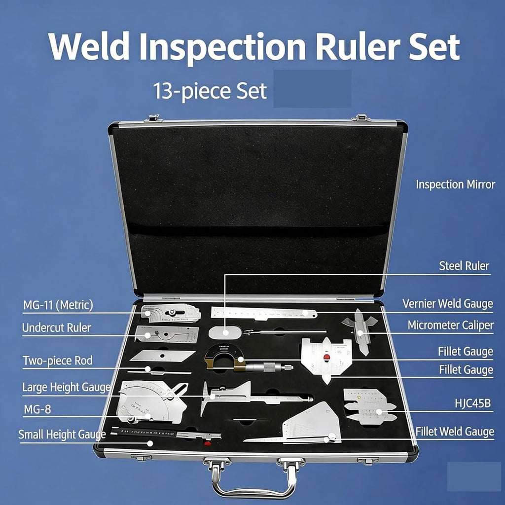 Welding Gauge Tool Set, 13-Piece Inspection Metric Kit with Carry Case, Weld Seam Ruler for Industrial Applications, Durable and Accurate Measurement Tool