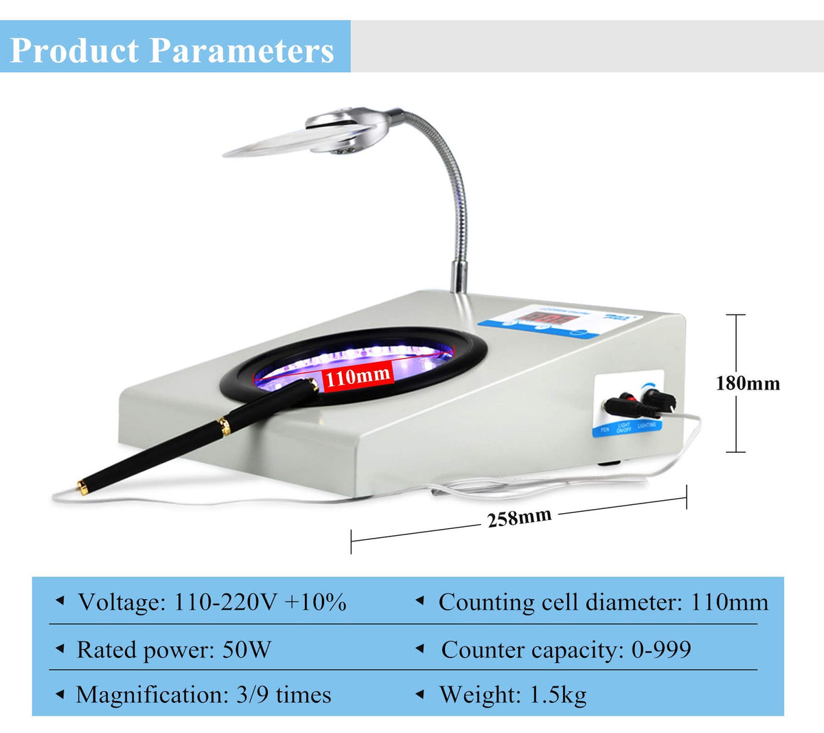 YUCHENGTECH Microbial Bacterial Colony Counter Bacterial Quantity Counting Machine Instrument Microbiology Tester 3/9 Times (220V)