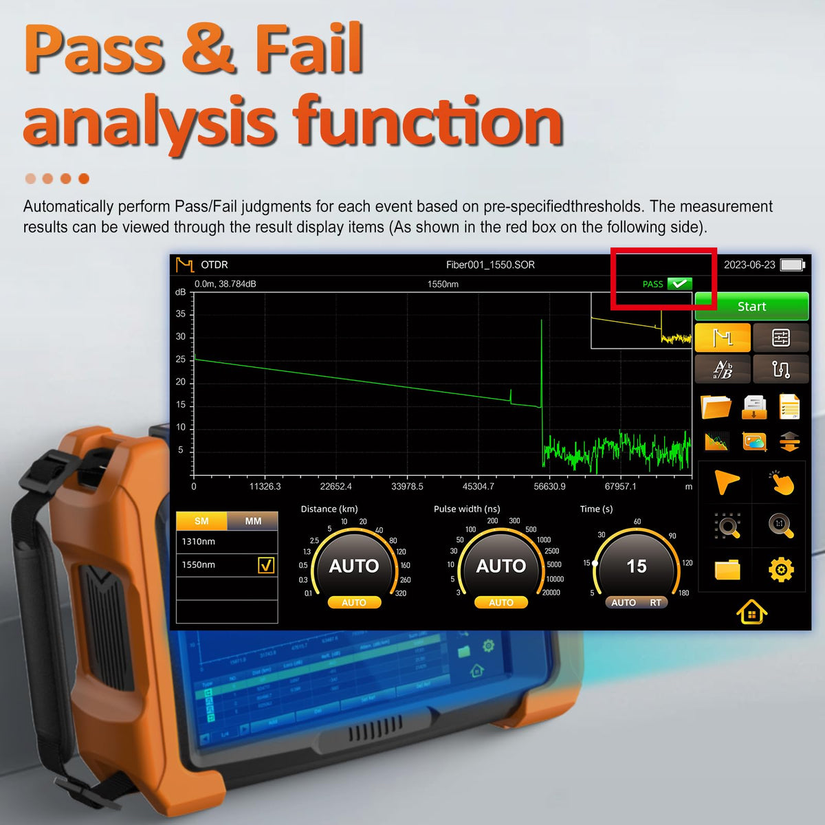 OTDR Fiber Optic Tester SM 1310/1550nm Up to 32/30dB Testing Range 120KM