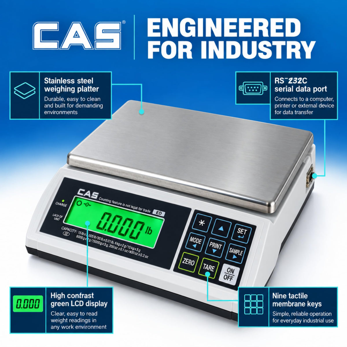 CAS ED-30 Multifunctional Electronic Counting Scale - Dual Range (30lb)