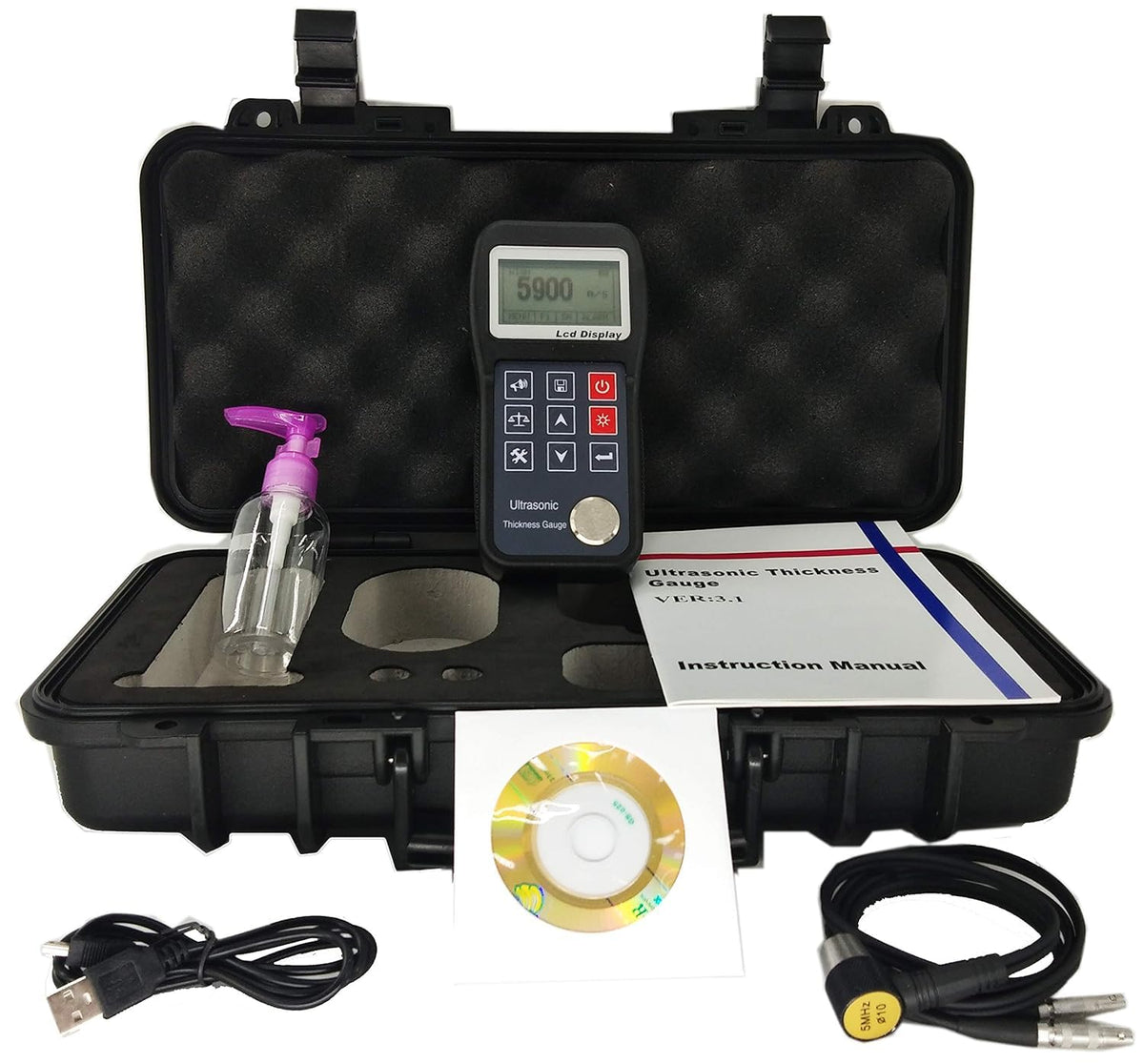Ultrasonic Thickness Gauge Tester Thickness Meter Measurement with Measuring Range 0.75mm to 300.0mm/0.03inch for Testing Metal Steel Aluminum Copper LED Backlight Display Function