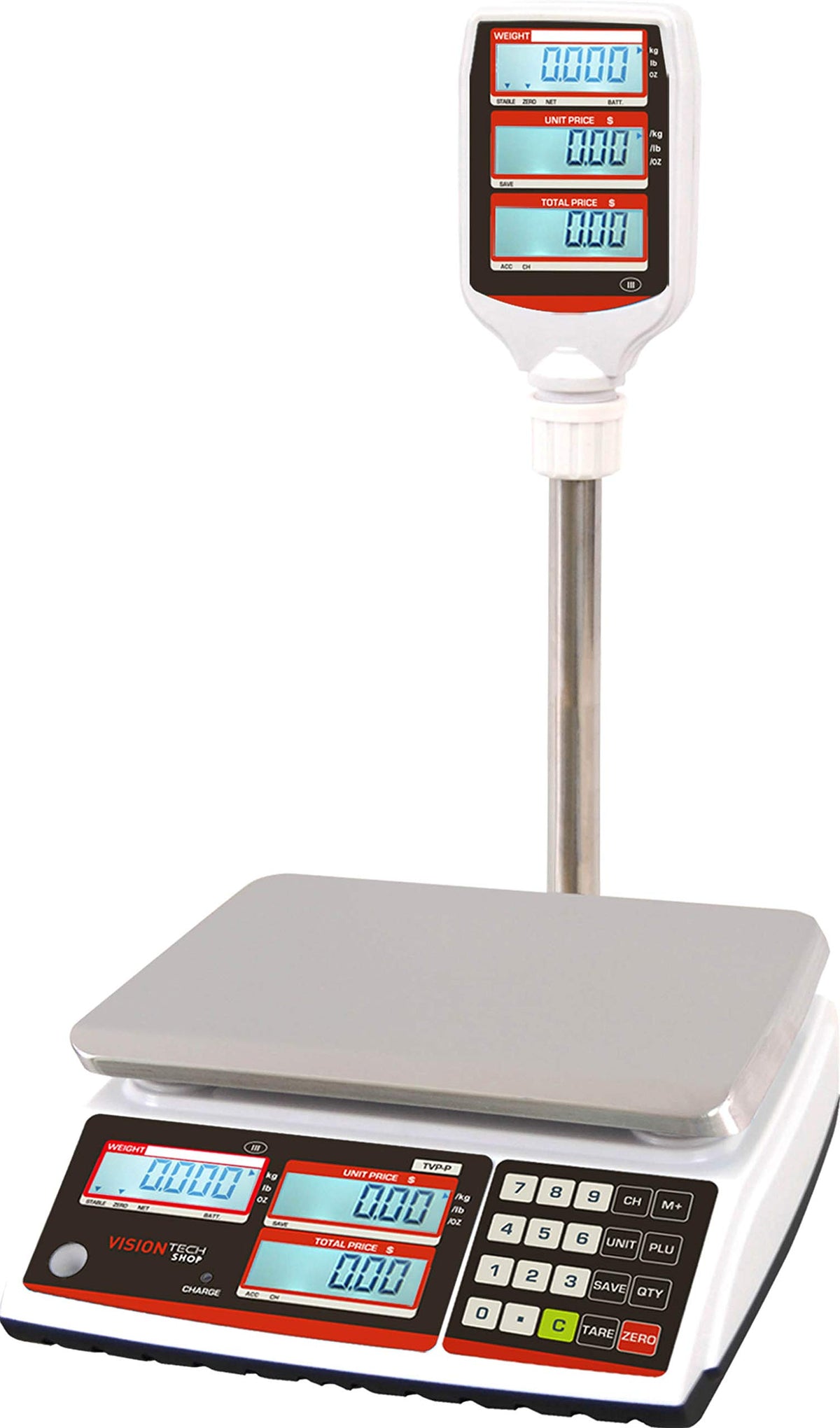 VisionTechShop TVP-60B Price Computing Scale, Lb/Oz/Kg Switchable, 60lb Capacity, 0.01lb Readability, NTEP Legal for Trade COC #19-038, NSF Certified
