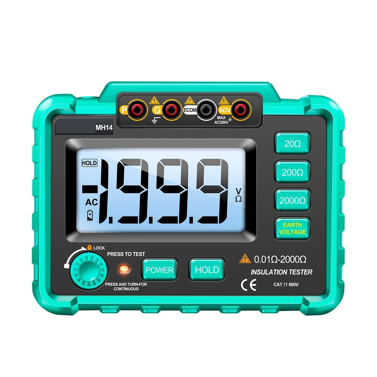 Resistance Meter, MH14 Electrical Insulation Resistance Tester Digital High-Precision Resistance Grounding Measuring Meter