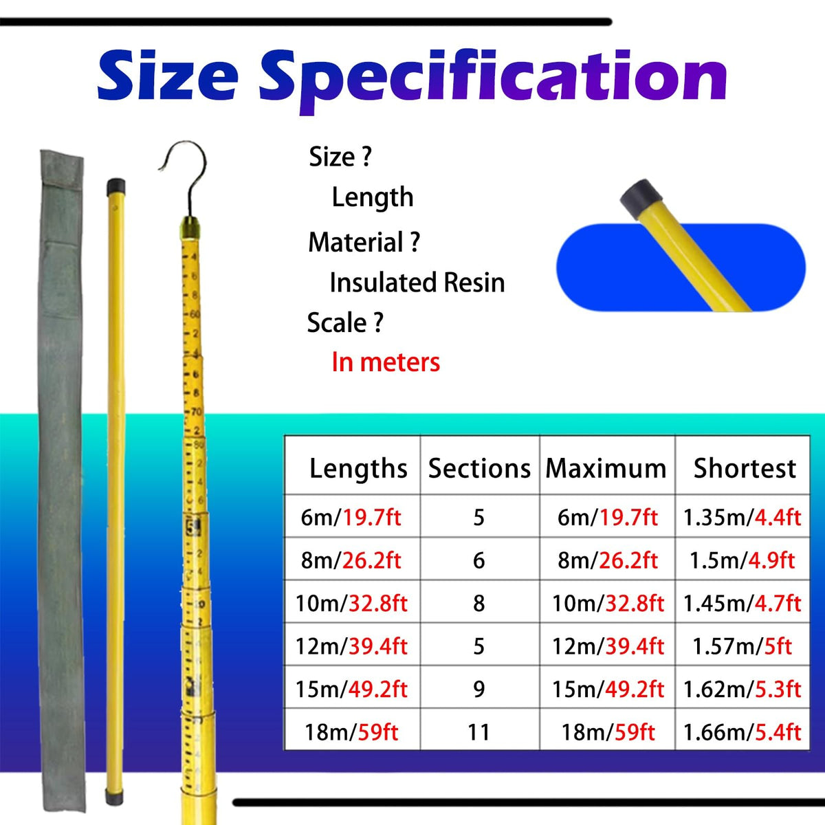 Adjustable Height Measuring Stick - Telescopic Ruler for Electrical & Forestry Work, Epoxy Resin, Portable Carry Pouch, Precision Distance Measurement Tool