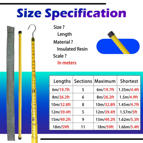 Adjustable Height Measuring Stick - Telescopic Ruler for Electrical & Forestry Work, Epoxy Resin, Portable Carry Pouch, Precision Distance Measurement Tool