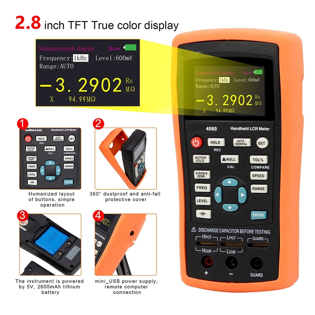 Portable Home Functional Testing Tools Digital Bridge Meter Multifunction 5 Digit Handheld LCR Capacitor Inductance Resistance Tester 100KHz DCR with USB