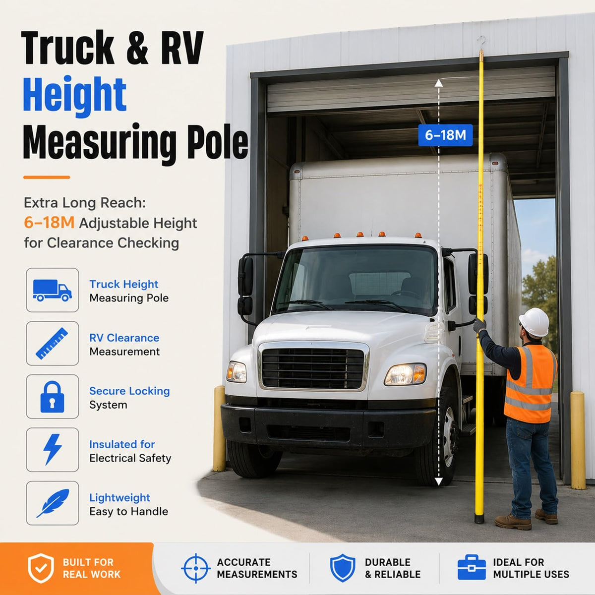 Telescopic Height Measuring Rod with Hook, Epoxy Resin Pole for Utility Inspection, Power Line Measurement, Tree Height Surveys and Construction Sites(10M)