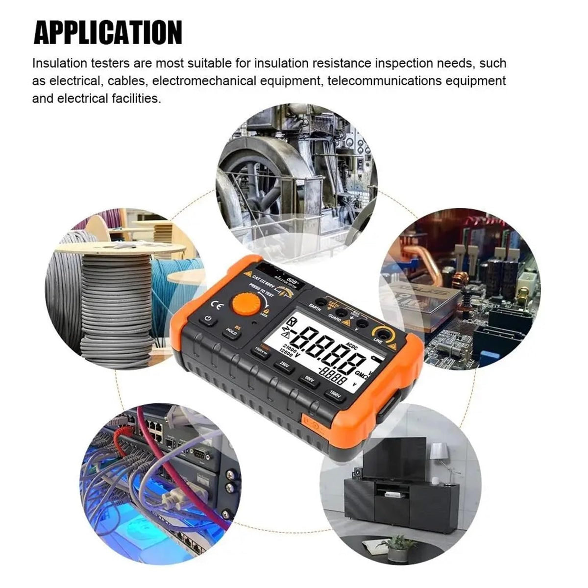 Resistance Meters, 60B+ Insulation Resistance Tester 1000V Megohmmeter 5GΩ Ohm Meter Professional Digital Ohmmeter Electrical Megometer