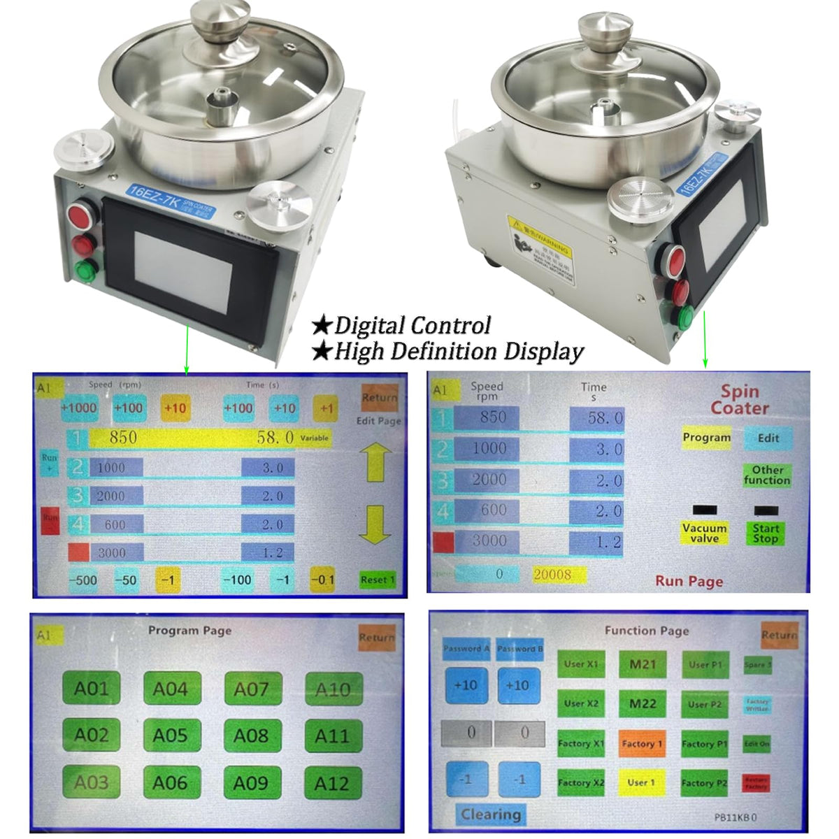 INTBUYING Laboratory Super Spin Coater 16EZ-7K Spin Processor Glue Coating Machine Sucker Size 0.79in and 1.97in AC90-240V 150W