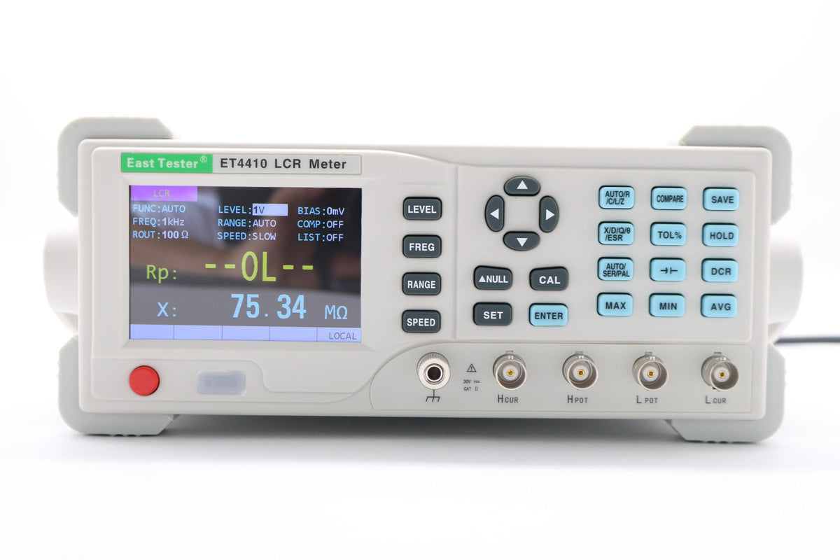 10Hz~100KHz,Frequency can be Adjust LCR Meter, 0.2% Accuracy, DCR & Electrolytic Cap Mode, SCPI, Data Logging, Open/Short, TFT, USB，ET4510,Gray