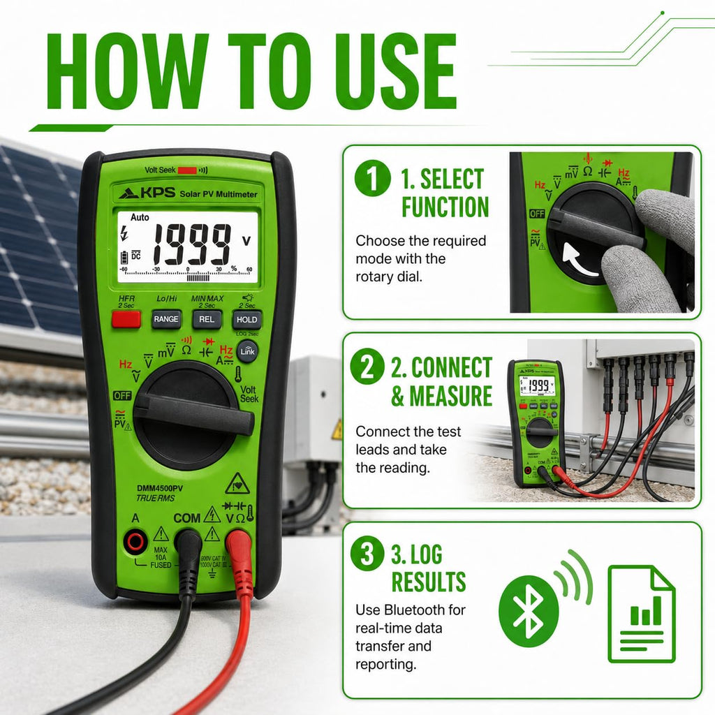 KPS DMM4500PV True RMS Solar Multimeter, 2000V DC, Bluetooth