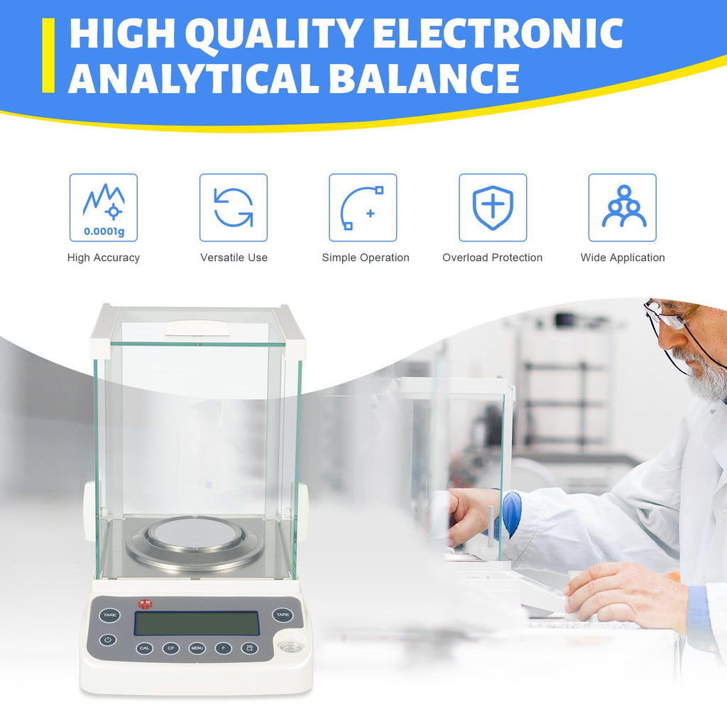 0.0001g 0.1mg Analytical Balance, Electronic Analytical Balance Scale w/Power Adapter, Scientific Laboratory Digital Precision Scale for Schools, Laboratories, Jewellery Shops