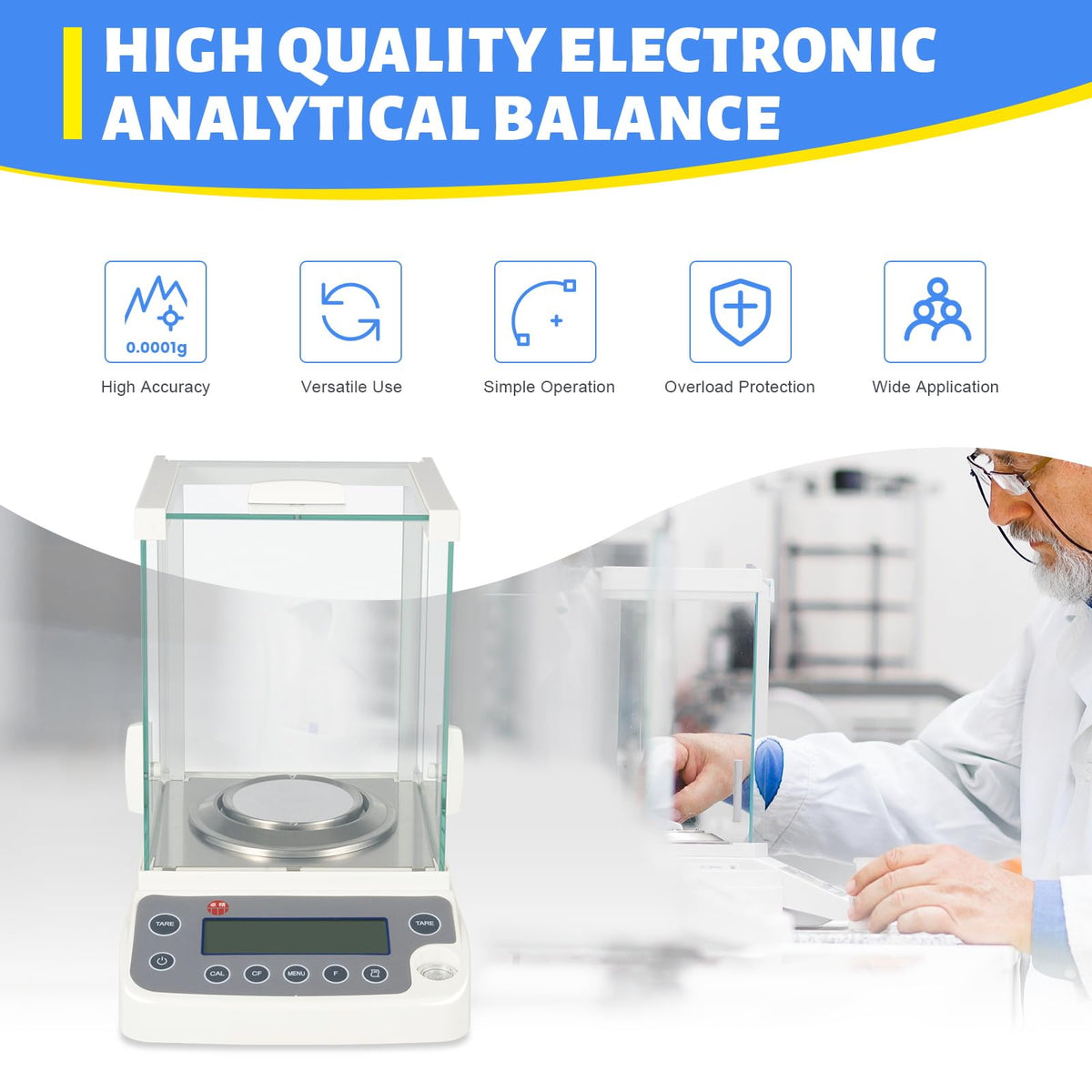 0.0001g 0.1mg Analytical Balance, Electronic Analytical Balance Scale w/Power Adapter, Scientific Laboratory Digital Precision Scale for Schools, Laboratories, Jewellery Shops