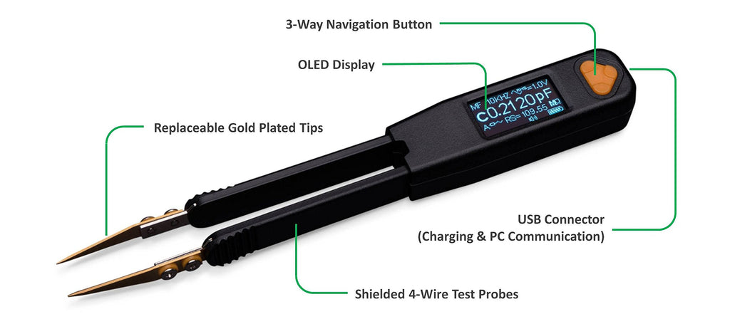 Pro1 Plus - 100KHz LCR Meter with 0.1% Accuracy/LED Tester/ESR Meter/Smart SMD Tweezers/with Spare Test Tips