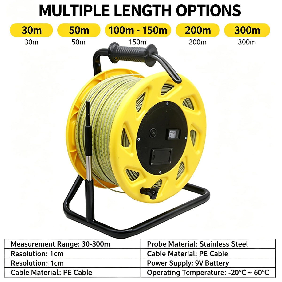 30m Water Level Meter Groundwater Depth Measurer with LED & Buzzer Alarm,Cable Reel for Wells, Boreholes, Reservoirs - Industrial & Agricultural Use