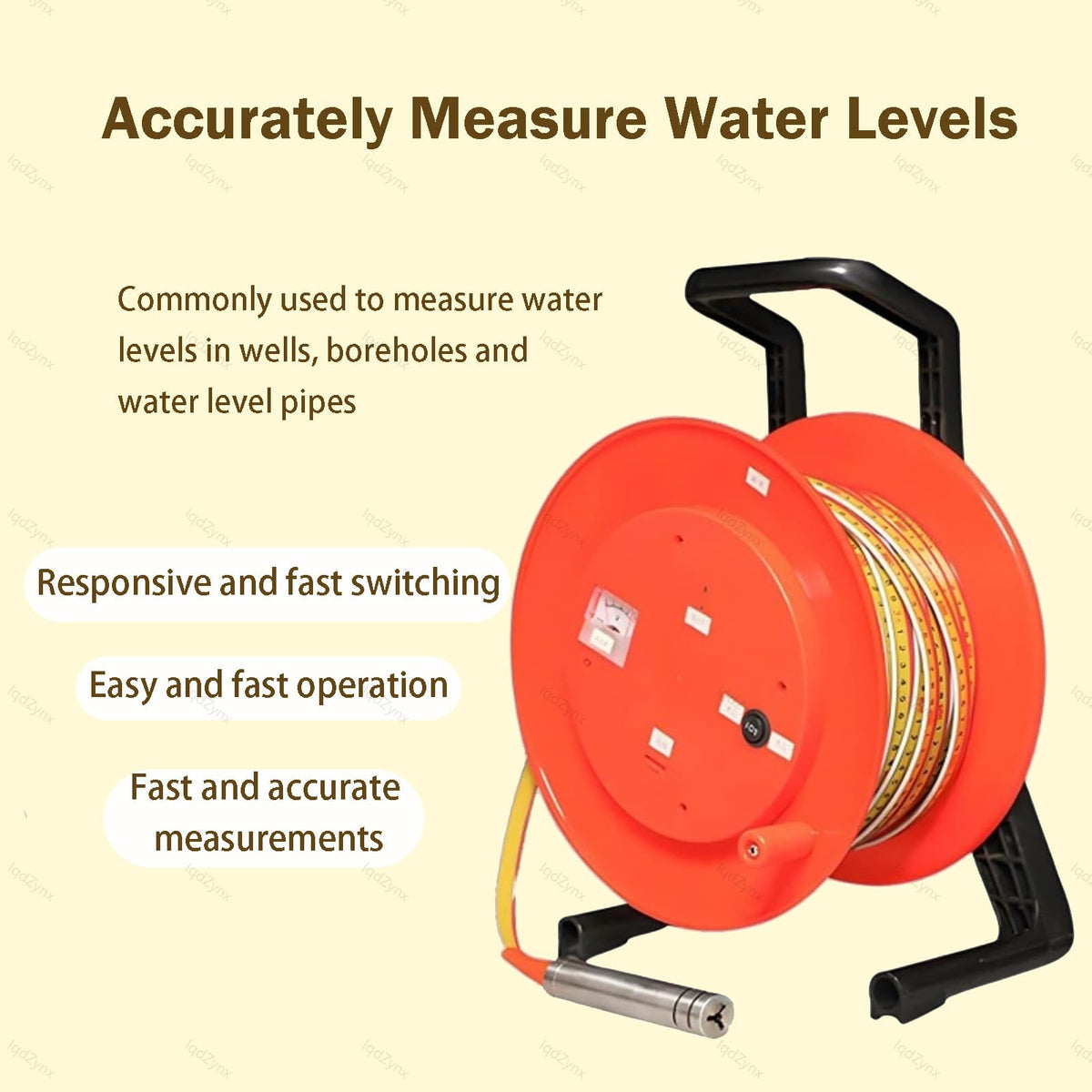 Water Level Meter & Water Depth Gauge for Deep Wells, 15mm Slim Stainless Steel Probe, Accurate Borehole Depth Measurement with Steel Tape Reel, 100M/328FT(150M/492FT)