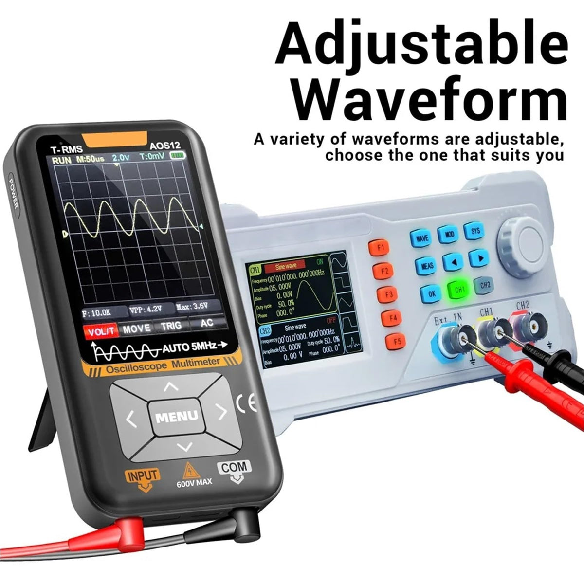 AOS12 Portable 2 in 1 Oscilloscope Multimeter Multifunctional Electrical Test Tool 5MHz 48MSa/s Sampling(AOS12 PRO)