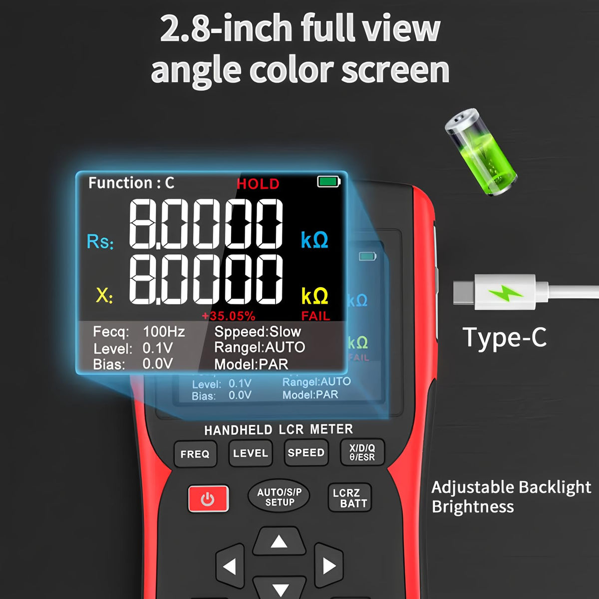 LCR Meter Handheld Digital Bridge Battery Internal Resistance Tester DQ02-2-in-1 High-Precision Capacitance and Battery Tester(DQ02 KitII)