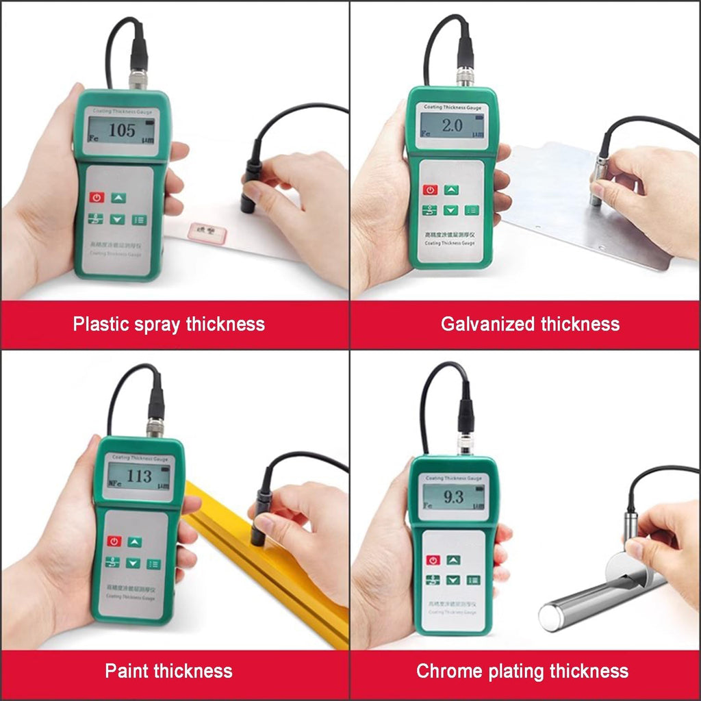 Professional Coating Thickness Gauge, Paint Depth Tester, Range 0-1500um, with Fe/NFe Probe, LCD Display, Single/Continuous Measurement, for Steel Aluminum Metals