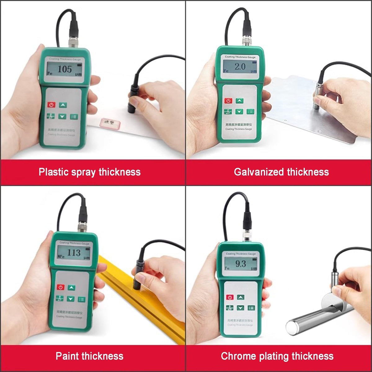 Professional Coating Thickness Gauge, Paint Depth Tester, Range 0-1500um, with Fe/NFe Probe, LCD Display, Single/Continuous Measurement, for Steel Aluminum Metals