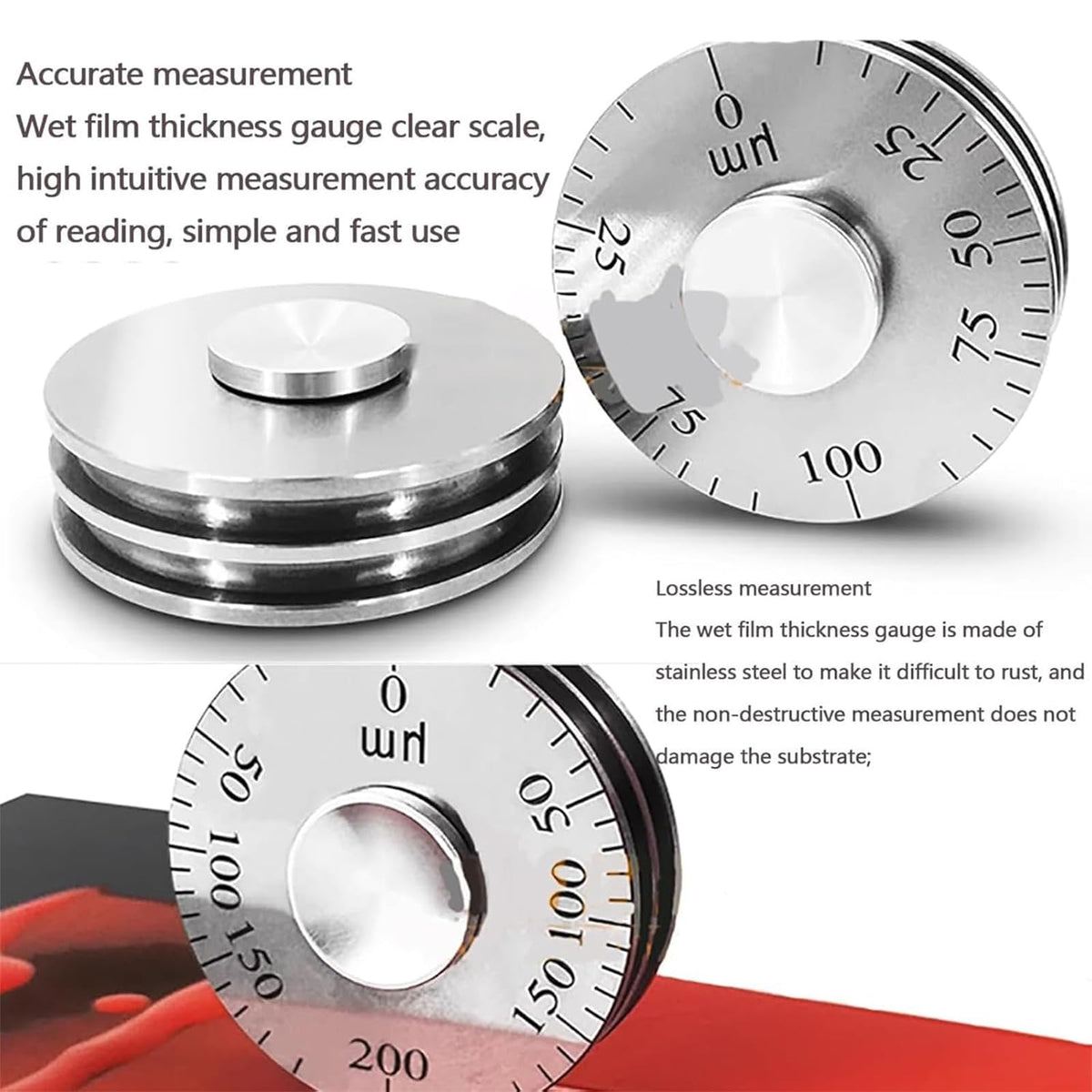 Roller Wet Film Thickness Gauge, Wet Film Thickness Gauge with Storage Box, Measurement Range: 25um/50um/100um/200um/500um/1000um Optional, Clear Scale, for Coating Painting