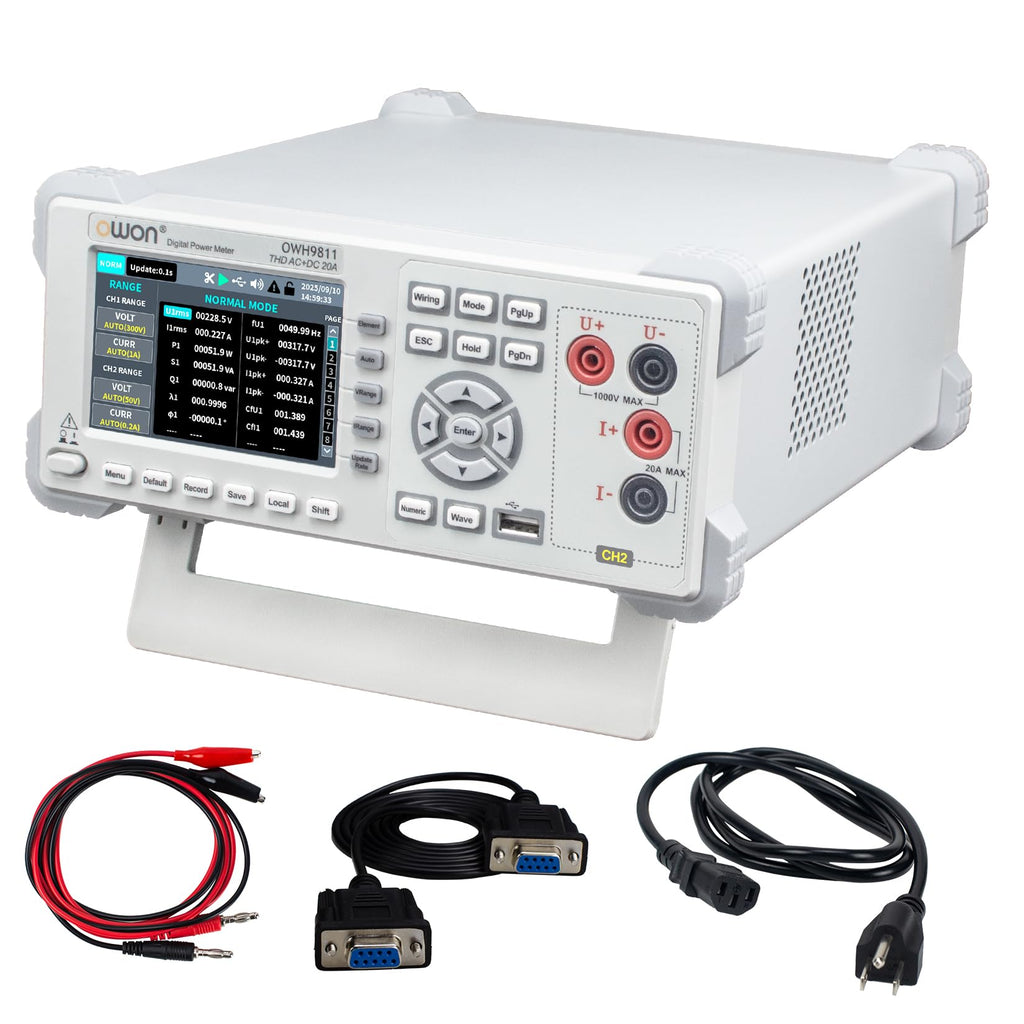 OWON Three-Phase Dual-Channel Digital Power Analyzer OWH9830, Bench Digital Power Meter with 16 Power Measurement Functions, Range 1000V/20A, 0.5% Accuracy, IEC Modes, AC/AC+DC Harmonic Test