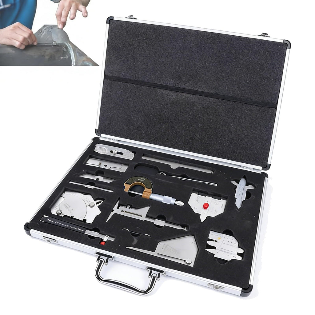 Welding Gauge Inspection Kit,13 Piece Stainless Steel Measuring Tools,Industrial Weld Measurement Equipment, with Portable Suitcase