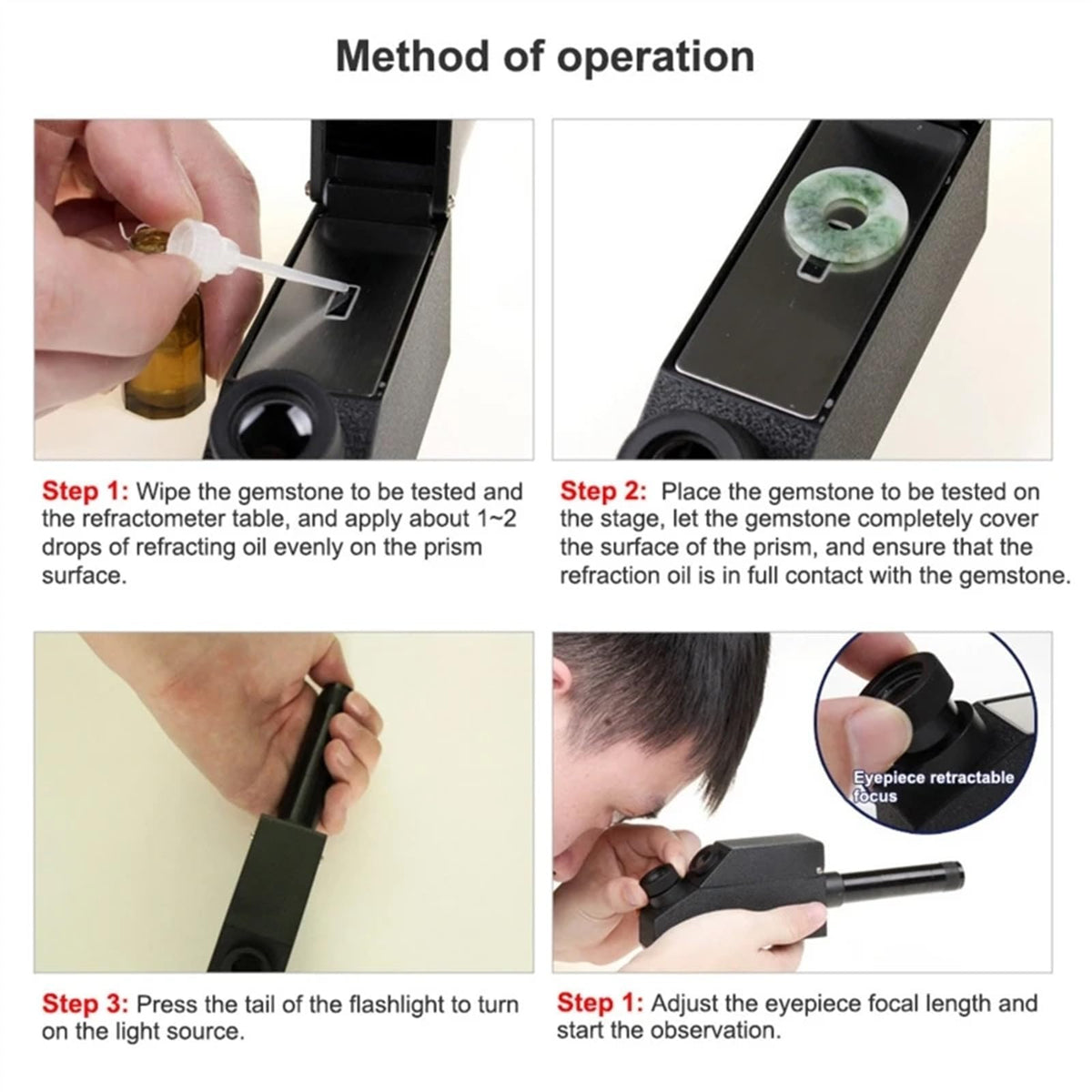 Professional Gemstone Refractometer Jewelry RHG 1.30-1.73 Identification Built-in LED Flashlight Diamond Detector Testing Tool