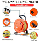 Water Level Meter for Well, Groundwater Depth Gauge with 0.6" Probe and Steel Tape, Buzzer Alert for Wells and Reservoirs, 50m/164ft(30m(98ft))