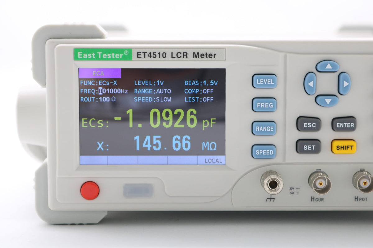 10Hz~100KHz,Frequency can be Adjust LCR Meter, 0.2% Accuracy, DCR & Electrolytic Cap Mode, SCPI, Data Logging, Open/Short, TFT, USB，ET4510,Gray
