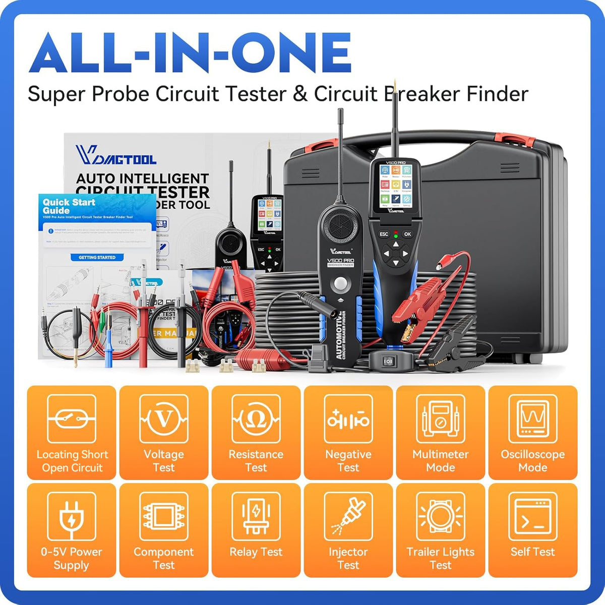 V500 Pro Automotive Circuit Tester, Power Circuit Probe Tester Breaker Finder Tool, 9/30V Electrical Open Short Circuit Finder, Wire Tracer, Multimeter Oscilloscope Relay Injector Test